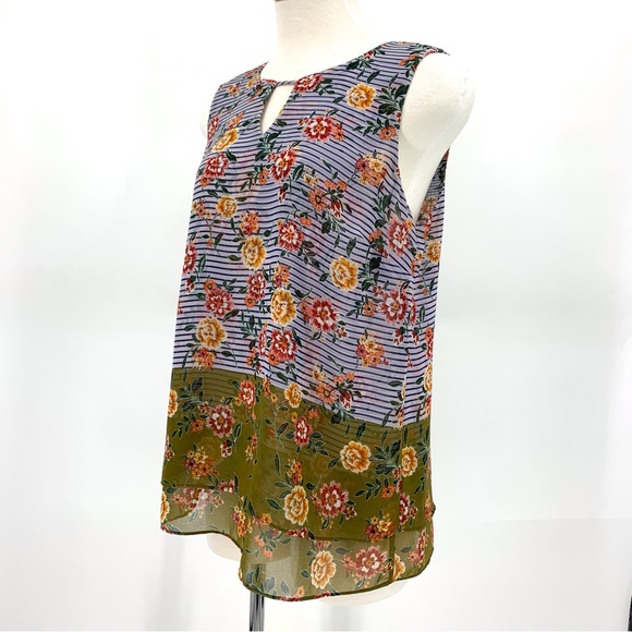 Cabi Penelope Top # 5354, Floral & Striped Print Sleeveless Layered Top, Small - Picture 5 of 16